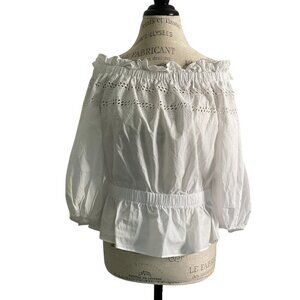 Ryegrass Womens Top Off the Shoulder Peasant Eyelet Embroidery White Size L NWT